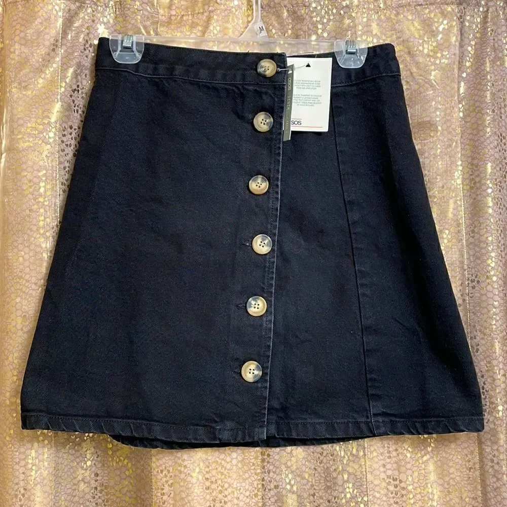 ASOS black button down jean mini skirt, size 6 TALL NWT